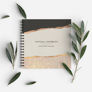 Personalisierte schwarze Creme goldene Glitter-Fau Notizbuch