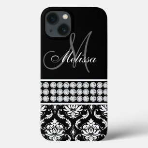 Personalisierte schwarze Damaskus-Diamanten iPhone 13 Hülle
