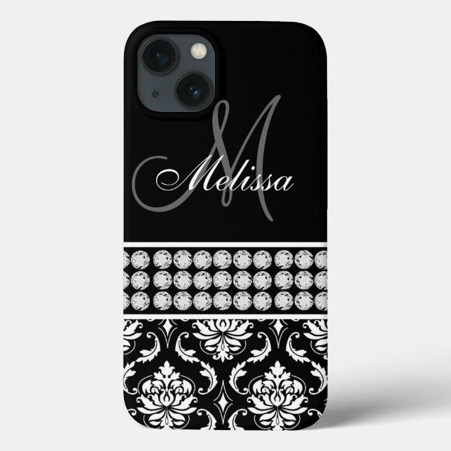 Personalisierte schwarze Damaskus-Diamanten Case-Mate iPhone Hülle (Rückseite)