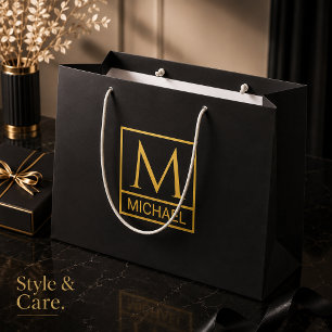 Personalisierte schwarze Geschenktasche mit Initia Große Geschenktüte