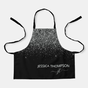 Personalisierte schwarze Glitter-Monogramm-Name fü Schürze