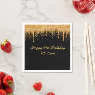 Personalisierte schwarze Gold tropfende Glitter-Ge Serviette