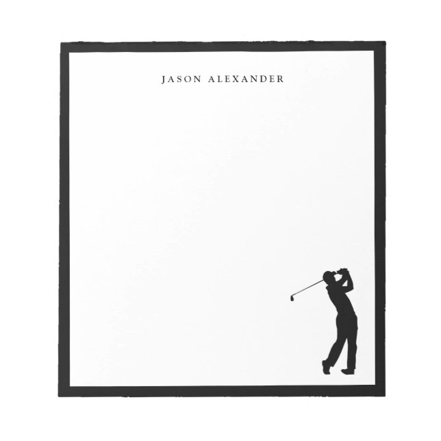 Personalisierte schwarze Golfer-Silhouette  Notizblock (Vorderseite)
