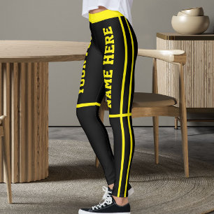 Personalisierte schwarze hellgelbe Streifen Hausti Leggings