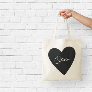 Personalisierte schwarze Herz-Tasche Tragetasche