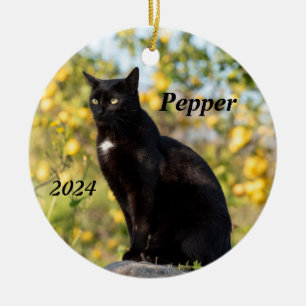 Personalisierte Schwarze Katze Keramik Ornament
