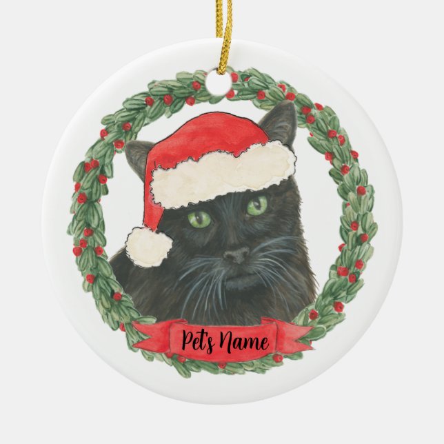 Personalisierte Schwarze Katze Keramik Ornament (Vorne)