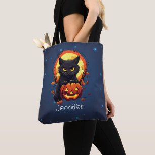 Personalisierte Schwarze Katze mit KürbisHalloween