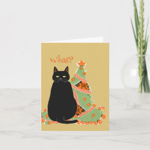Personalisierte schwarze Katze mit Weihnachtsstimm Feiertagskarte