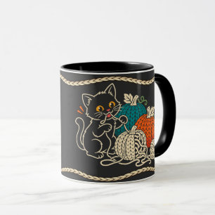 Personalisierte schwarze Katzen-Häkeln-Pumpkins Ha Tasse