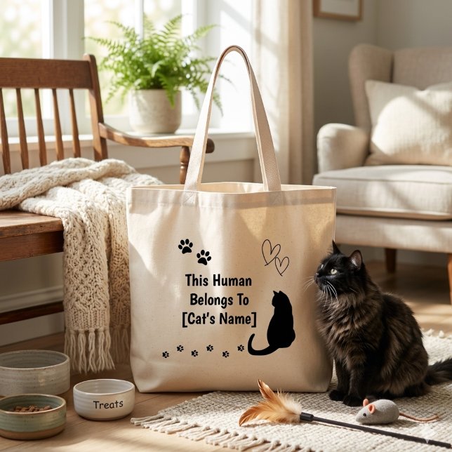Personalisierte schwarze Katzen-Tragetasche Jumbo Stoffbeutel (Personalized tote bag for cat owners)