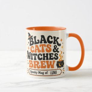 Personalisierte schwarze Katzen und Hexentrank Hal Tasse