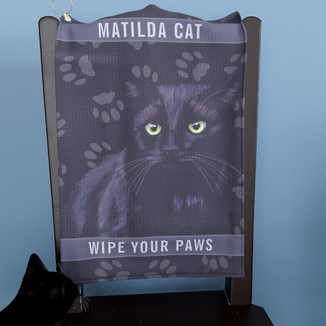 Personalisierte schwarze Katzenpflaster Druck Cust Golfhandtuch (Purrfect pet towel for your black cat. Just add their name (also useful for golfer's too))