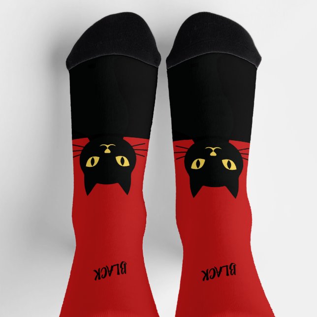 Personalisierte schwarze Katzensocken - Geschenk f Socken (Oben)