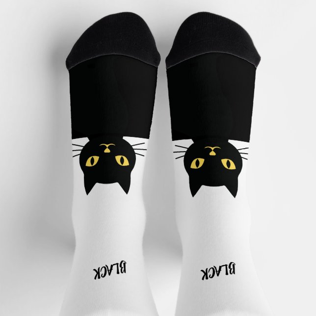 Personalisierte schwarze Katzensocken - Geschenk f Socken (Oben)