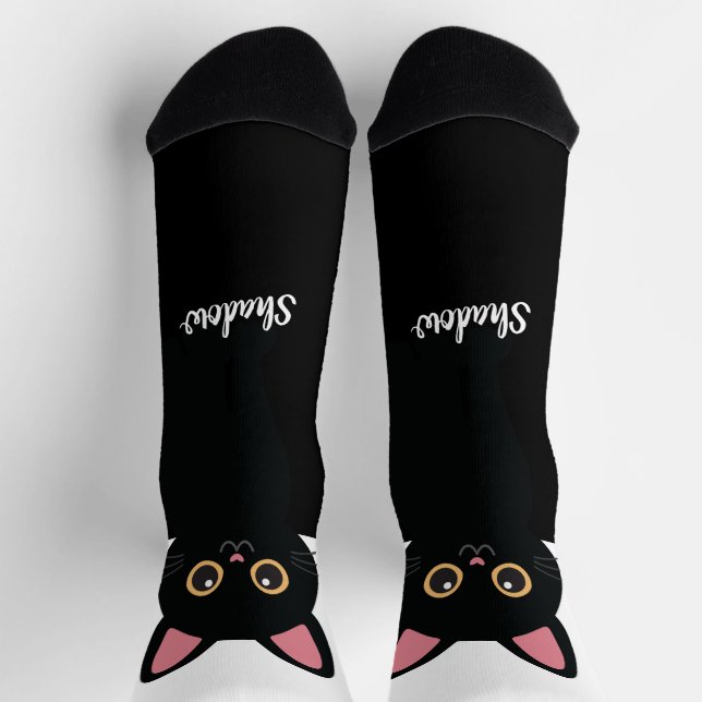Personalisierte schwarze Katzensocken - Geschenk f Socken (Oben)