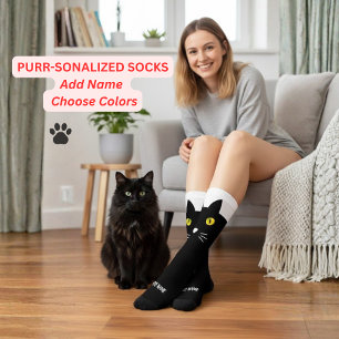 Personalisierte schwarze Katzensocken - Individuel Socken