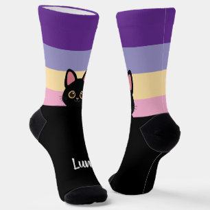 Personalisierte schwarze Katzensocken mit individu Socken