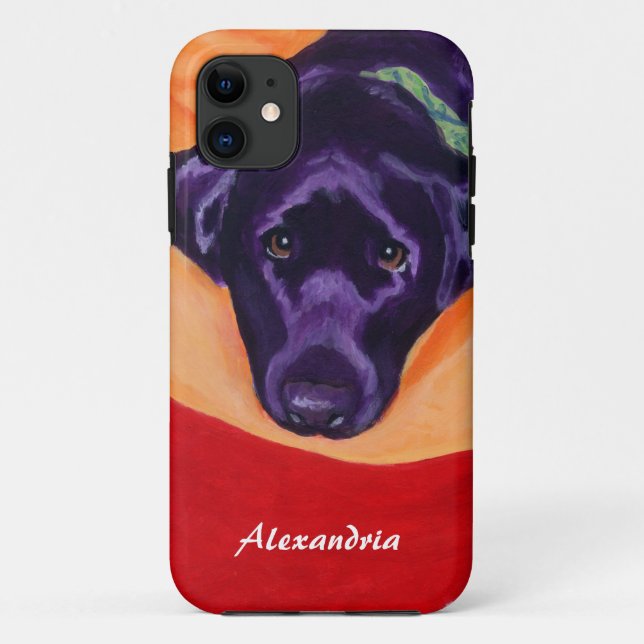 Personalisierte schwarze Labrador-Malerei Case-Mate iPhone Hülle (Rückseite)