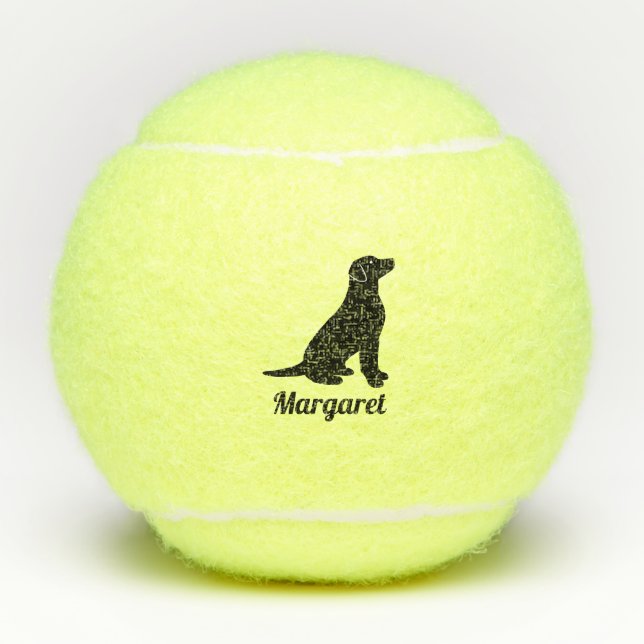 Personalisierte schwarze Labrador-Silhouette Tennisbälle (Vorderseite)
