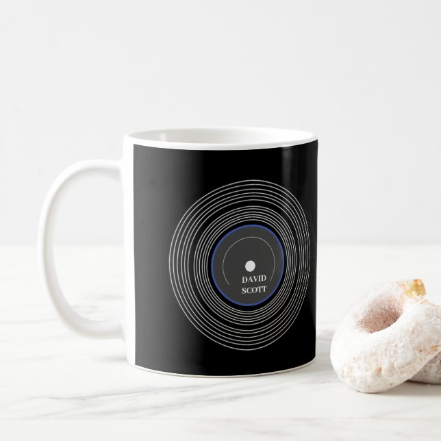 Personalisierte schwarze LP-Vinyl Kaffeetasse (Mit Donut)