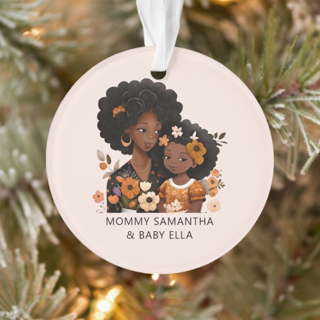 Personalisierte Schwarze Mama und Tochter (13) Ornament (Baum)
