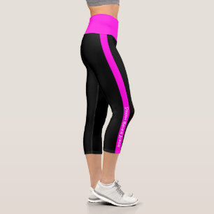 Personalisierte schwarze Neonfarben, rosa Streifen Capri Leggings