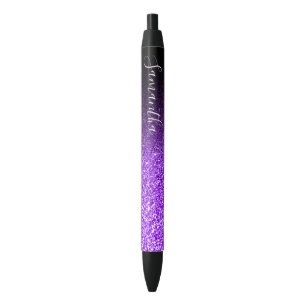 Personalisierte schwarze Ombre-Faux-Violett-Glitte Kugelschreiber