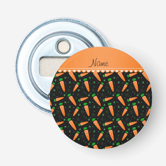 Personalisierte schwarze orange Namenskarotten Flaschenöffner (Vorderseite)