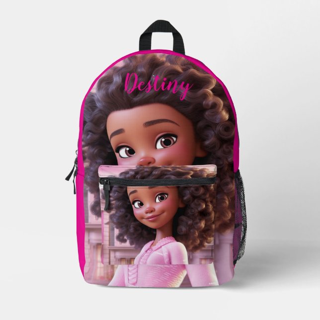 Personalisierte schwarze Puppe Bedruckter Rucksack (Vorderseite)