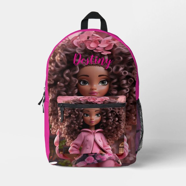 Personalisierte schwarze Puppe Bedruckter Rucksack (Vorderseite)