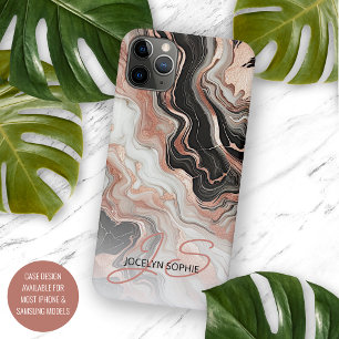 Personalisierte schwarze rosa goldene Marmor-Kunst Case-Mate iPhone Hülle