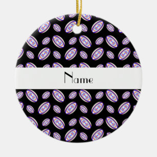 Personalisierte schwarze Rugbynamensbälle Keramikornament
