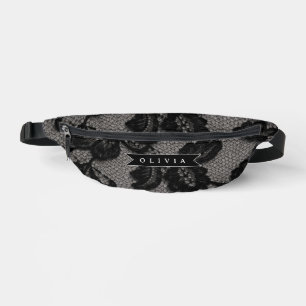 Personalisierte schwarze Spitze floral elegantes M Bauchtasche