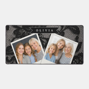Personalisierte schwarze Spitzenblume elegante Mon Schreibtischunterlage