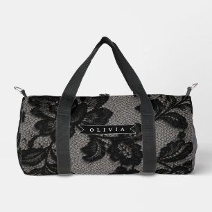 Personalisierte schwarze Spitzenblume elegantes Mo Duffle Bag