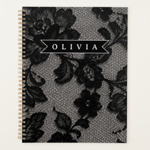 Personalisierte schwarze Spitzenblume elegantes Mo Planer