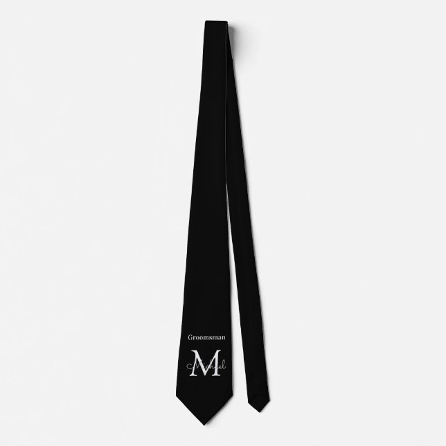 personalisierte schwarze Trauzeugen Neck Tie Krawatte (Vorderseite)