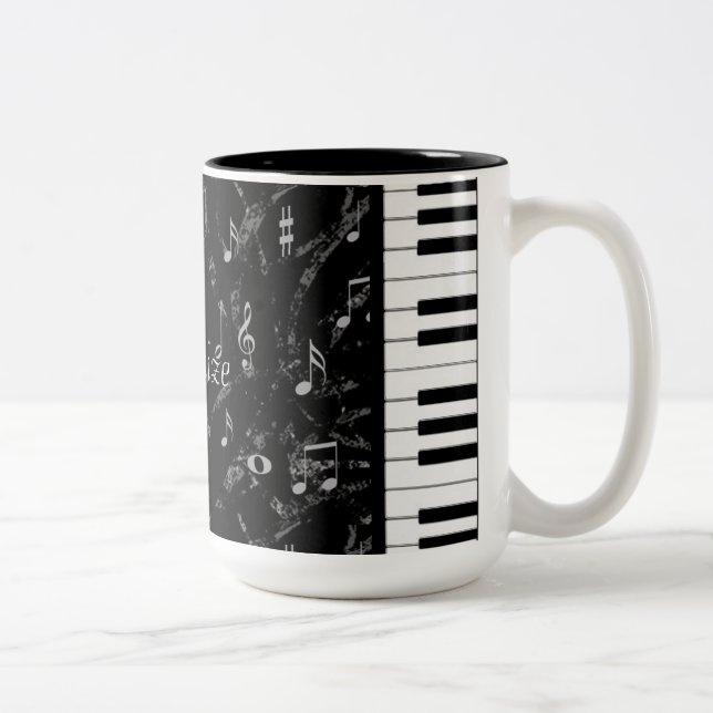 Personalisierte schwarze u. weiße Klavier-Musik Zweifarbige Tasse (Rechts)