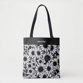 personalisierte schwarze und weiße Sonnenblumen-Tr