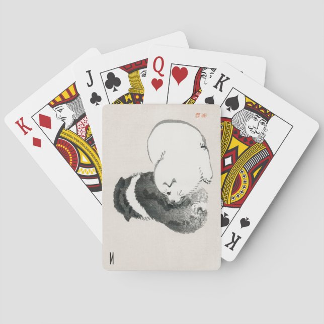 Personalisierte schwarze und weiße Welpen Kōno Bai Spielkarten (Rückseite)