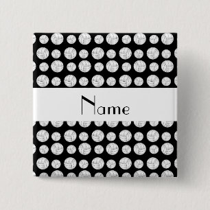 Personalisierte schwarze Volleybalnamensbälle Button