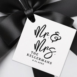 Personalisierte schwarze weiße Schrift Hochzeit Geschenkanhänger