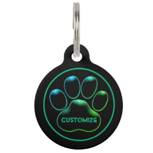 Personalisierte Schwarzneon-Glow-Paw Haustiermarke