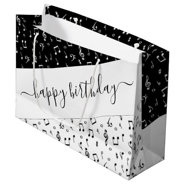 Personalisierte Schwarzweiß-Musik Große Geschenktüte (Vorderseite Schrägansicht)