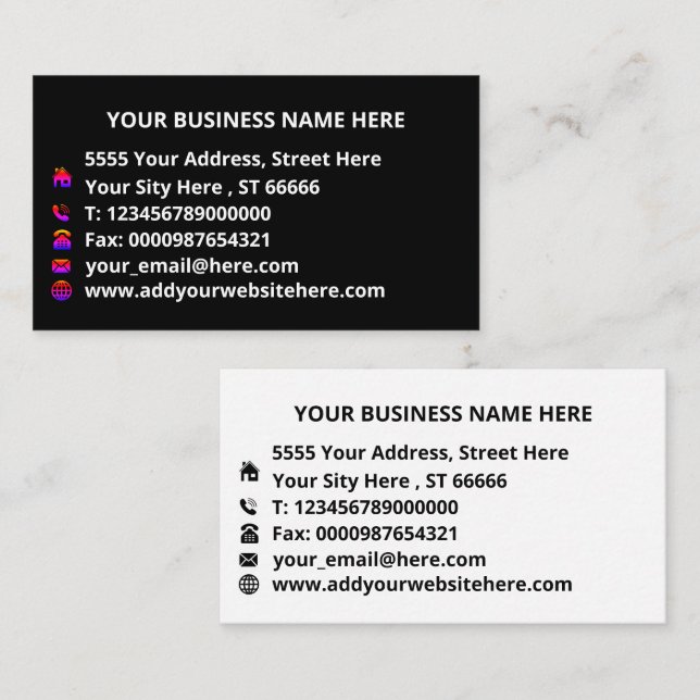 Personalisierte Schwarzweiß-Unternehmen Visitenkarte (Vorne/Hinten)