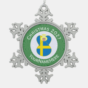 Personalisierte schwedische Engel-Weihnachtsflagge Schneeflocken Zinn-Ornament