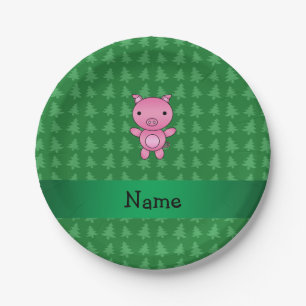 Personalisierte Schweinegrünbäume Pappteller
