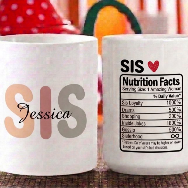 Personalisierte Schwester-Ernährungsfakten Name &  Kaffeetasse (Von Creator hochgeladen)