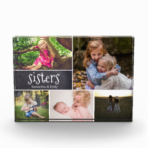 Personalisierte Schwestern Foto Collage Kalkboard